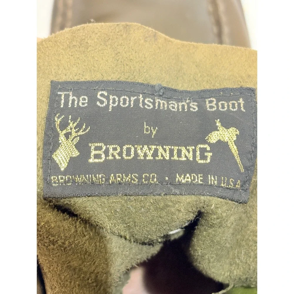 Vtg Browning Arms Sportsmans Boots Mens Olive Green Leather USA Vibram 10.5 EE